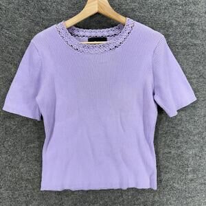 Sag Harbor T-Shirt Women M Medium Purple Short Sleeve Crew Neck Cotton Stretch
